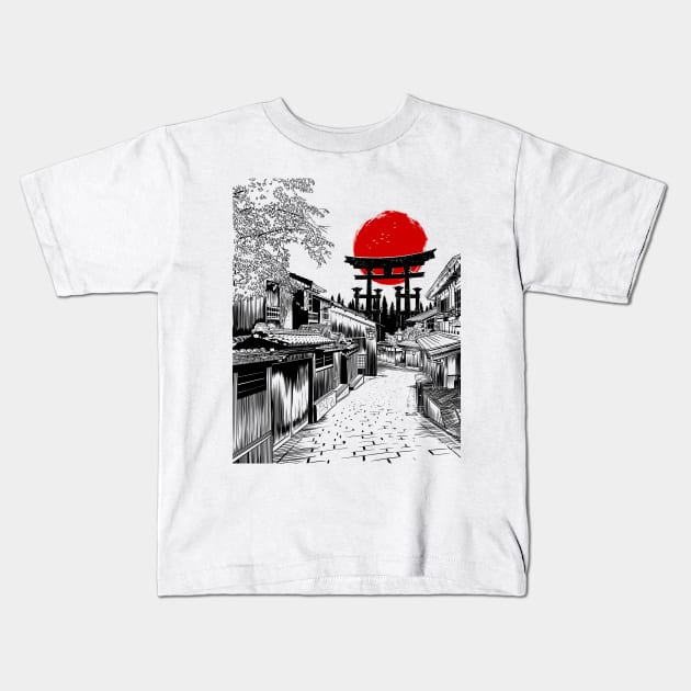 Sketch Street Japan Torii Kids T-Shirt by albertocubatas